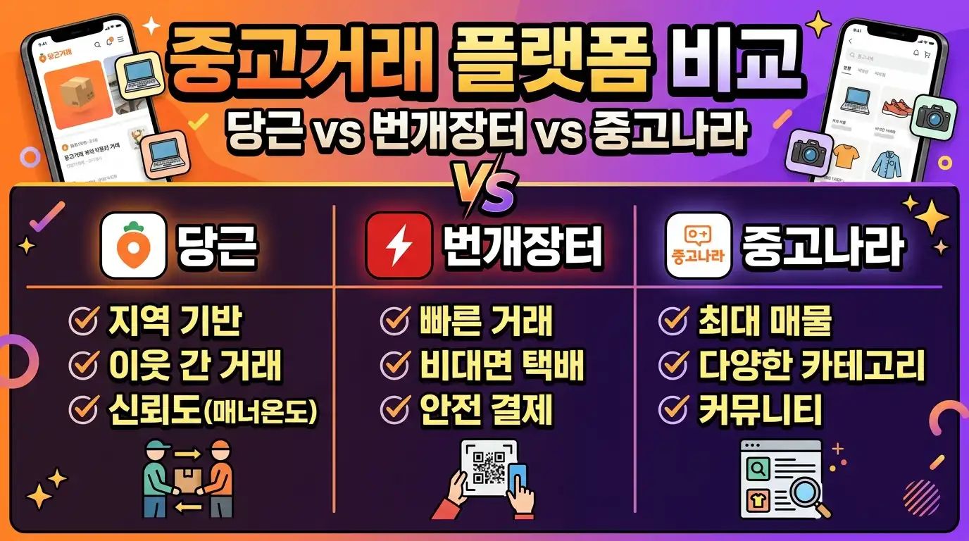 중고거래 플랫폼 비교 - 당근 vs 번개장터 vs 중고나라