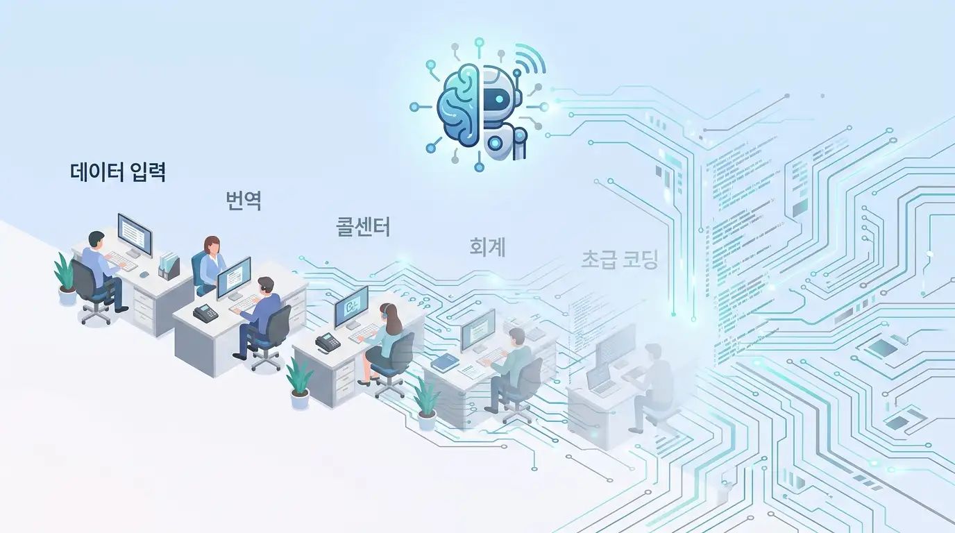 AI가 가장 빠르게 대체하는 사무직 직업군을 시각화한 다이어그램