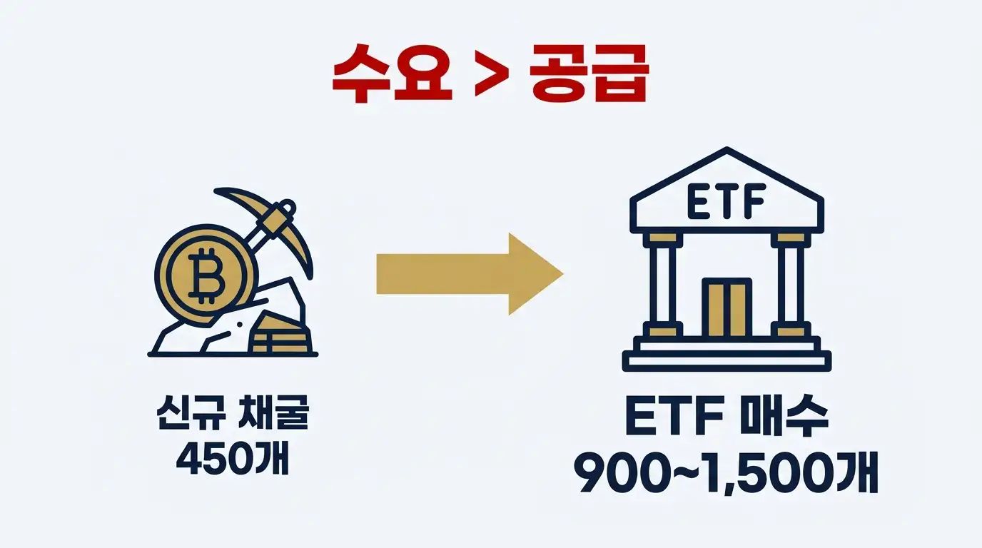 ETF 매수량이 신규 채굴량의 2배 이상이 된 수급 구조 변화