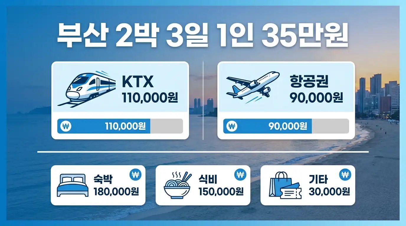부산 2박3일 KTX 항공 비교 비용 인포그래픽