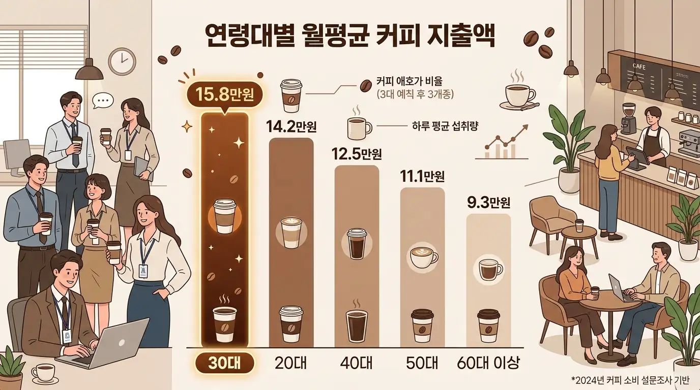 연령별 월 평균 커피 지출 비교 차트