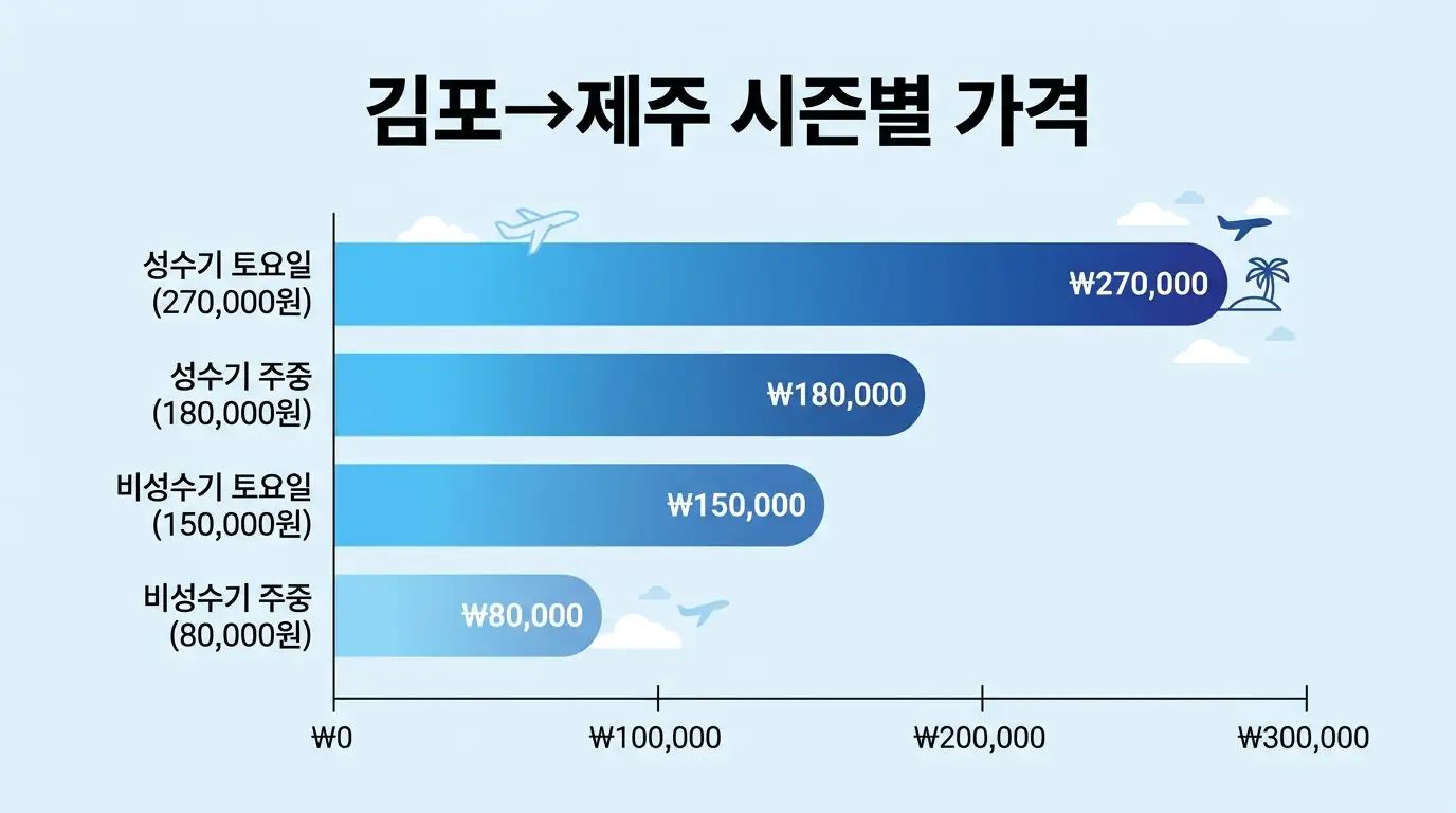 김포 제주 항공권 시즌별 평균 가격 차트
