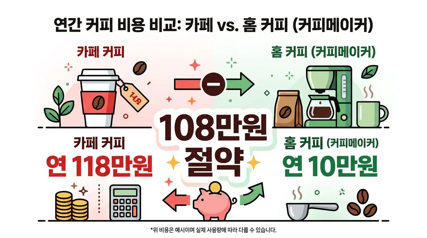 홈카페와 매장 카페 연간 비용 차이 비교 인포그래픽