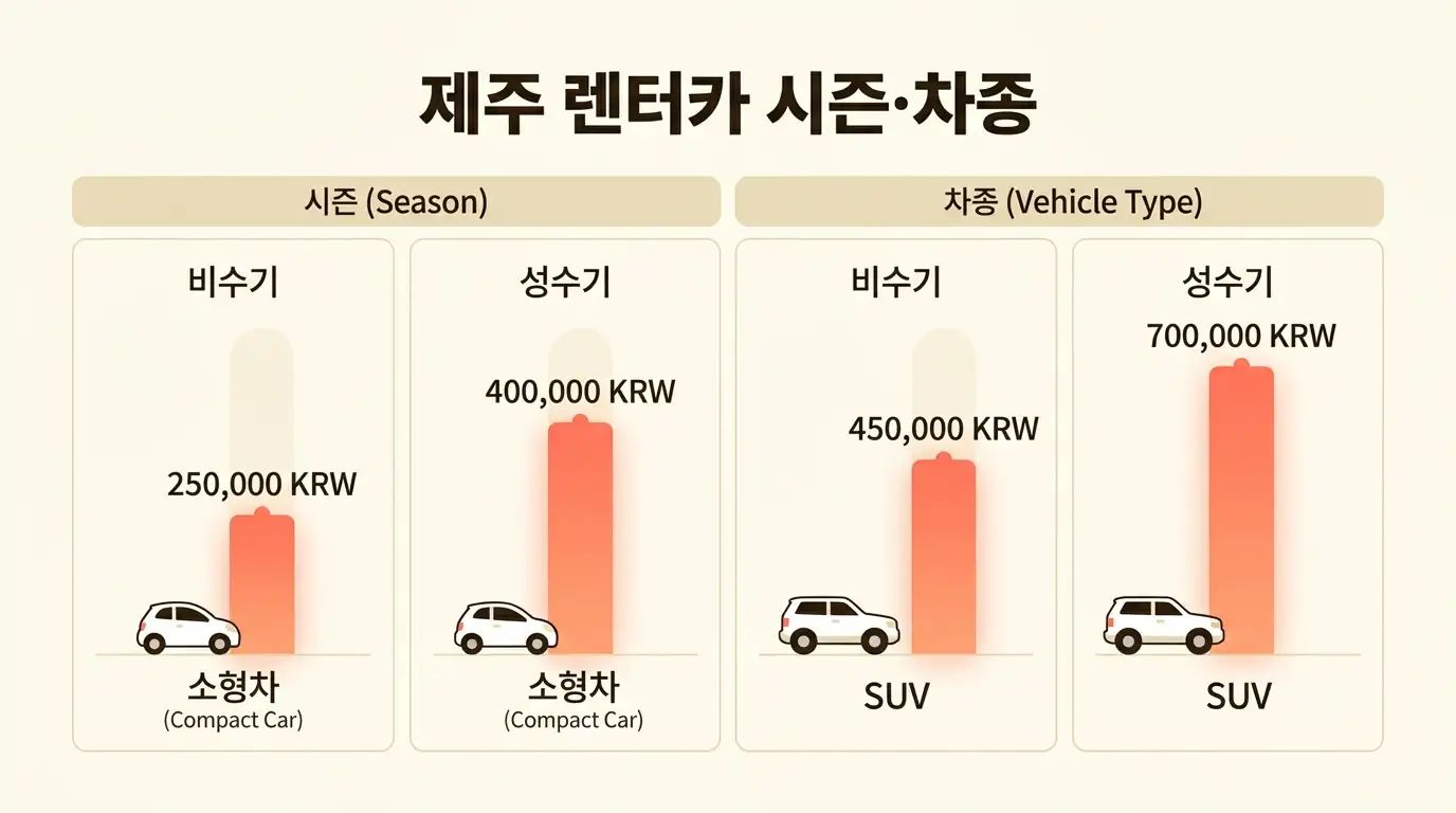 제주 렌터카 시즌별 차종별 가격 비교