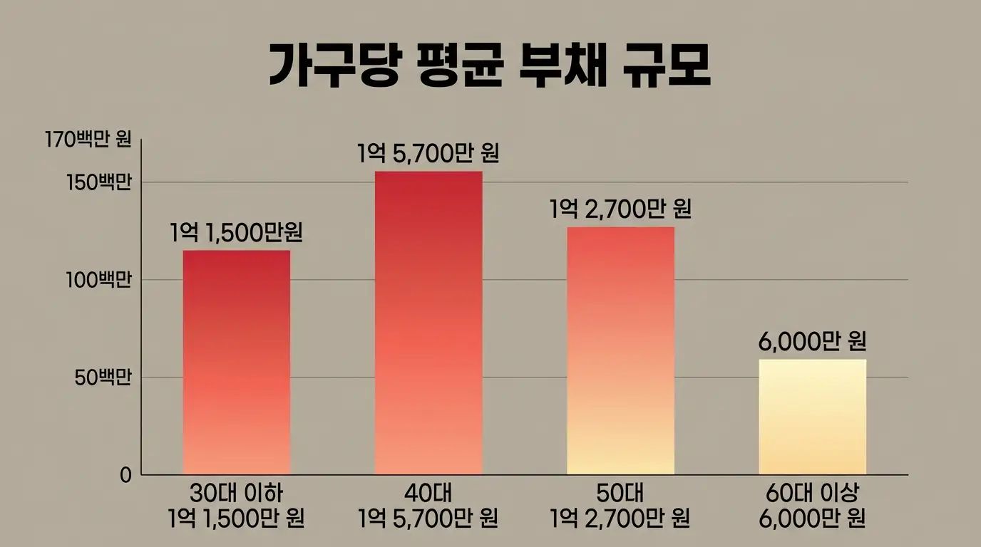 30대 40대 50대 60대 가구주 연령별 평균 부채 비교