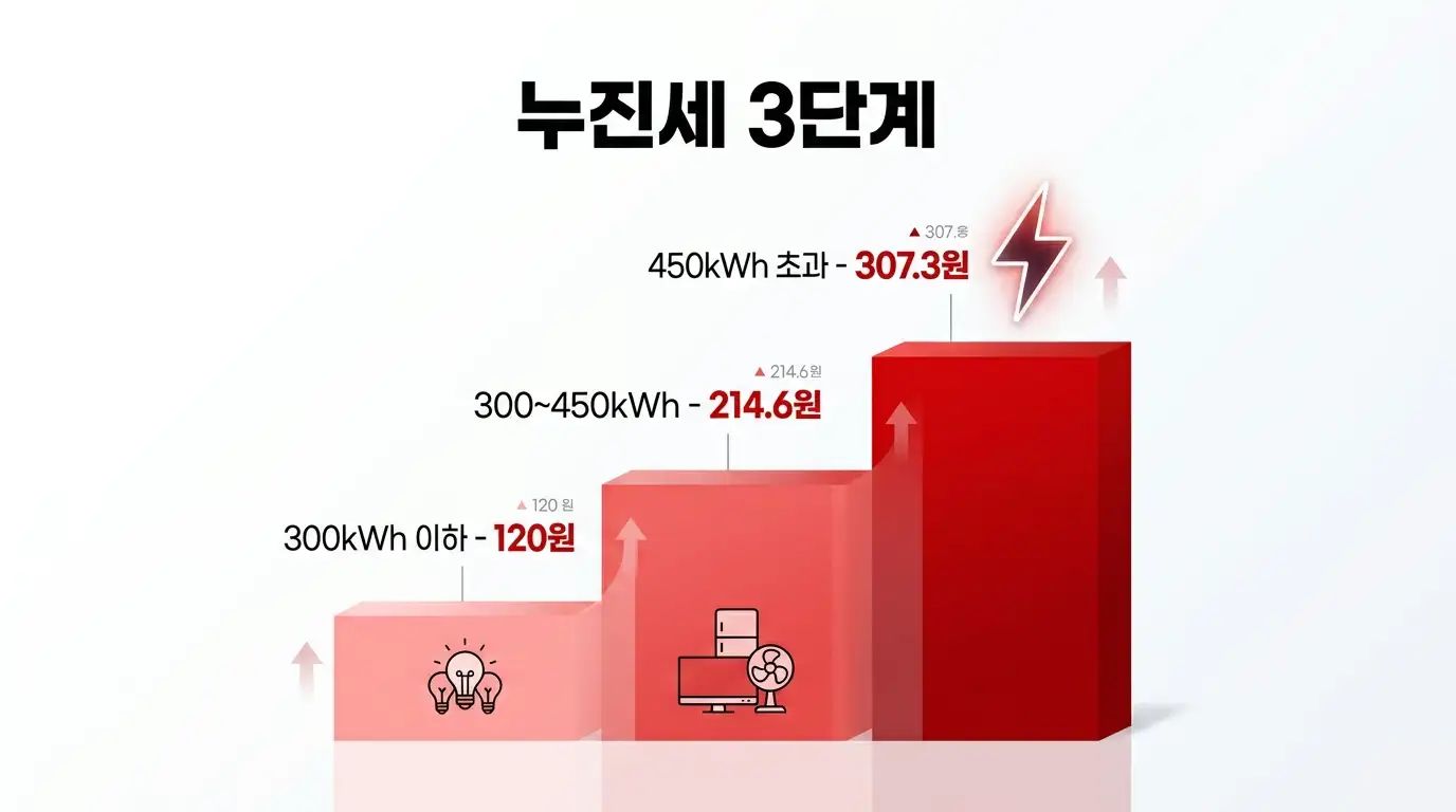 한국 누진세 3단계 구간별 단가 차이를 보여주는 차트