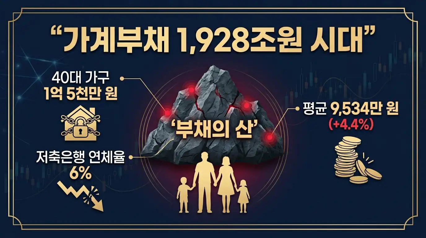 2026 한국 가계부채 1928조 가구당 평균 9534만원 현황