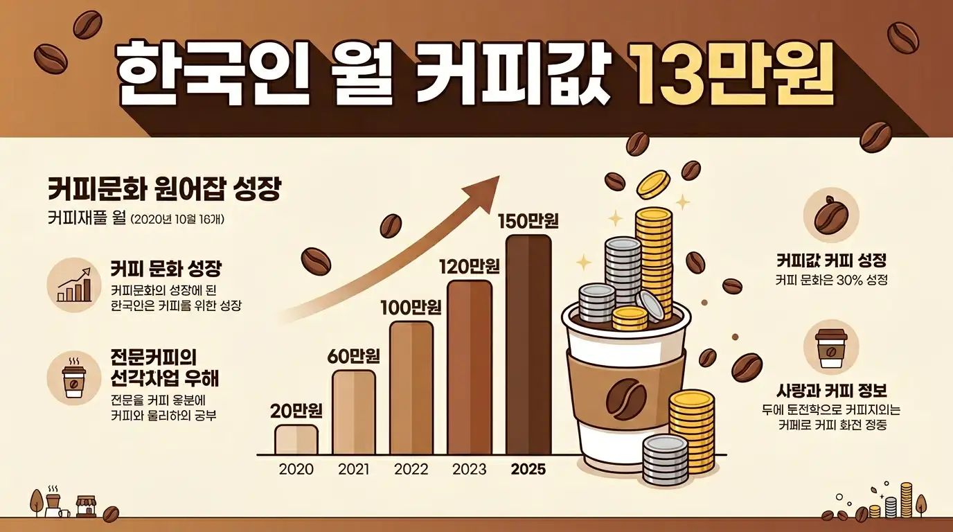 한국인 월 평균 커피 지출 13만 원과 카페 소비 트렌드 인포그래픽