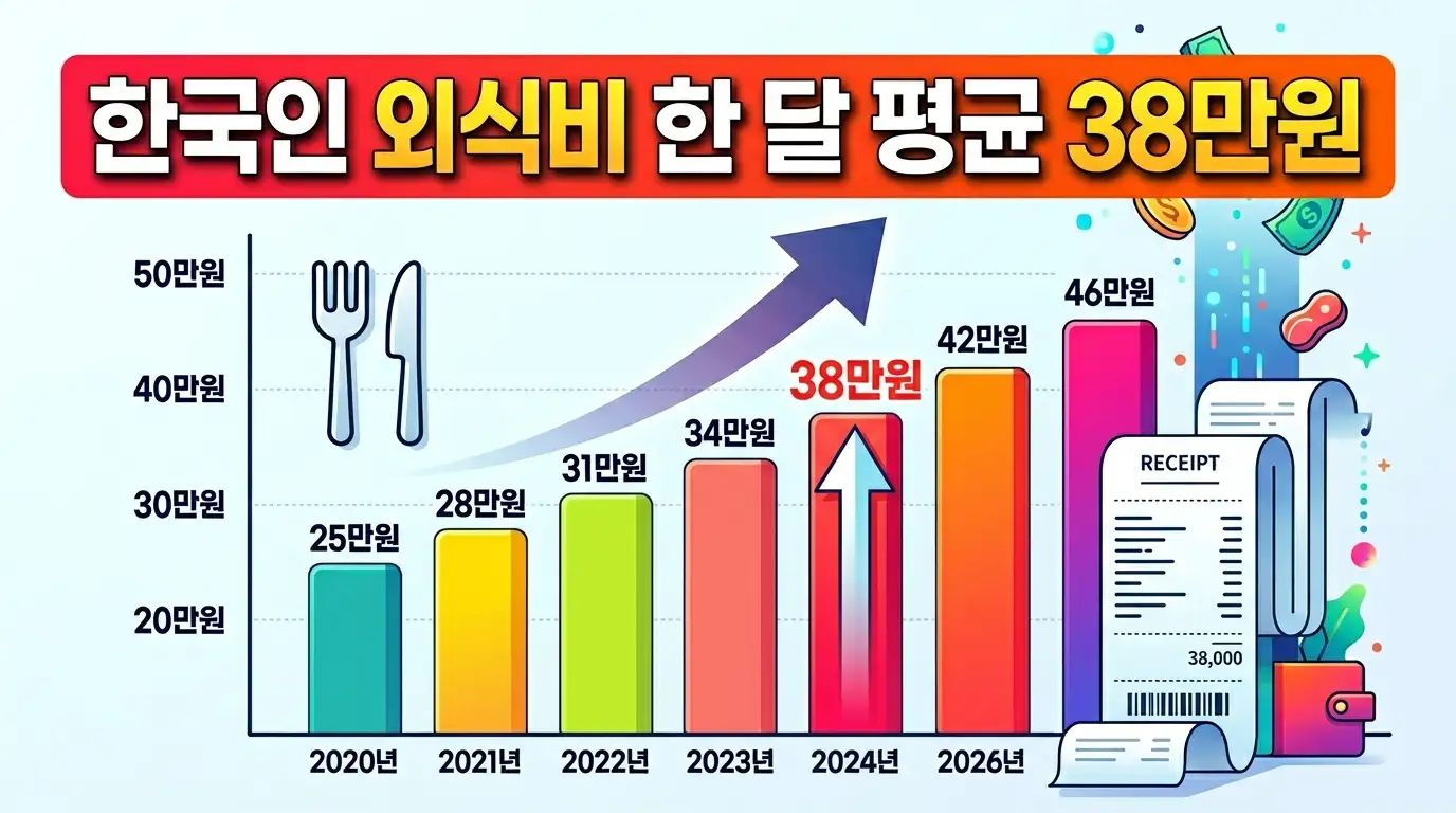 2026년 한국인 한 달 평균 외식비 지출 현황과 외식 트렌드 변화를 보여주는 인포그래픽
