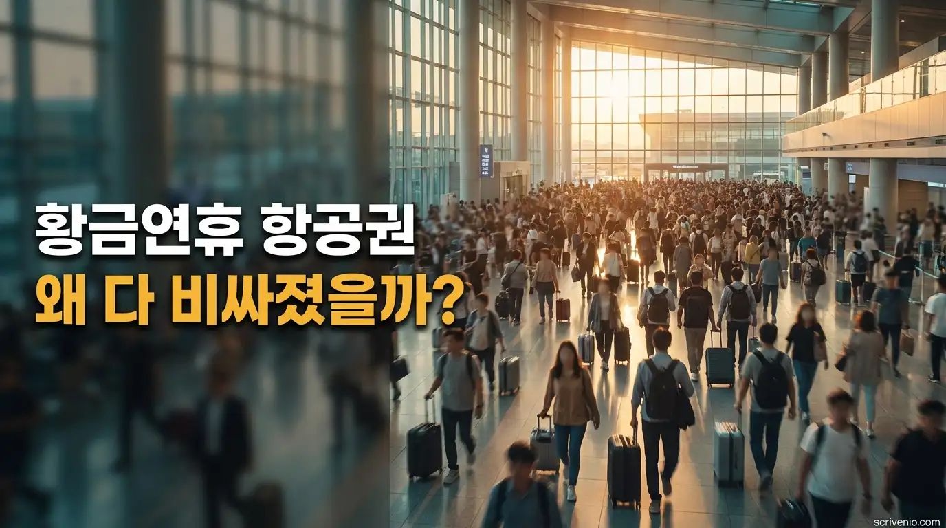 황금연휴 항공권 가격 메커니즘 — 인천공항 출국장 인파 위에 "왜 다 비싸졌을까?" 박힌 썸네일