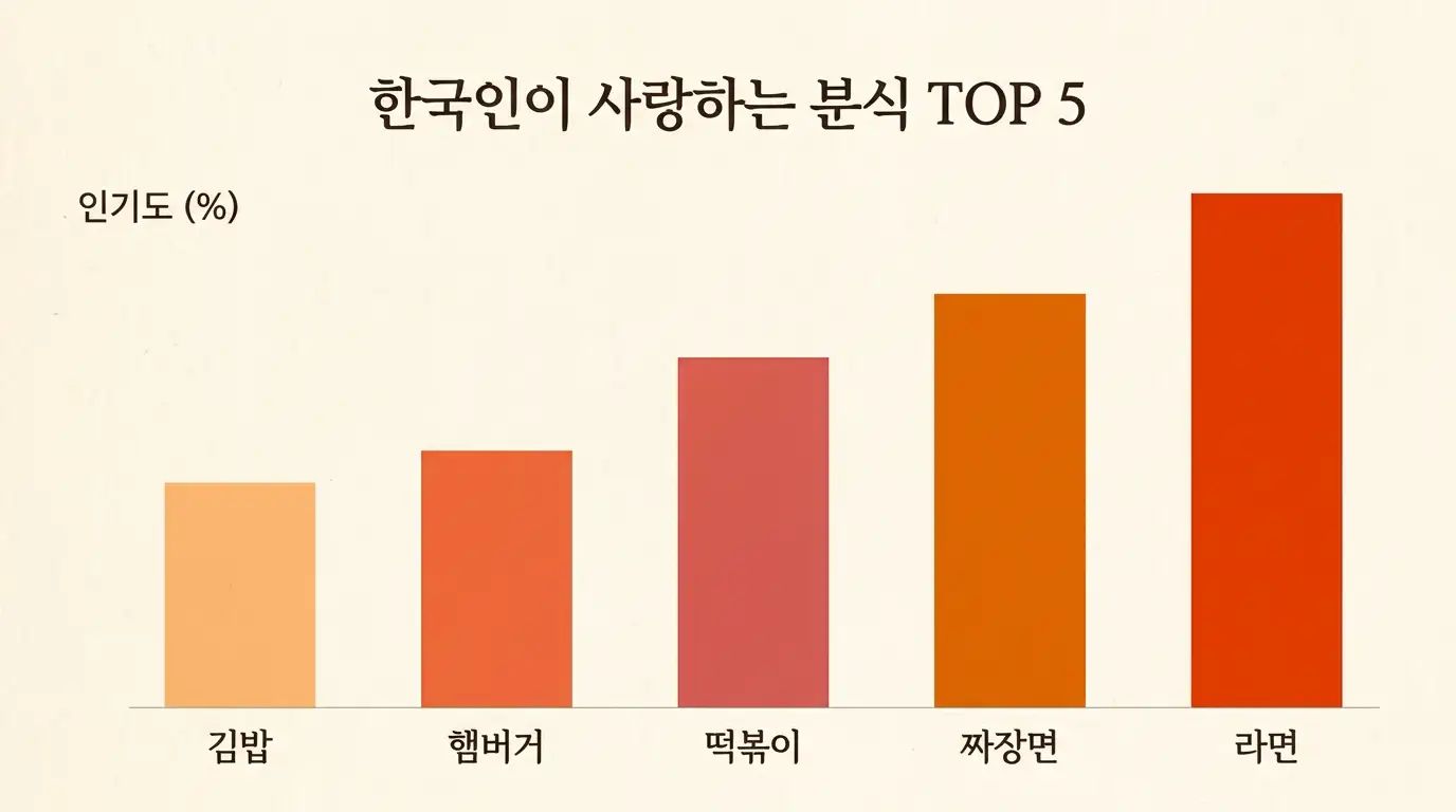 한국 외식 물가 5년 메뉴별 상승률 데이터 인포그래픽