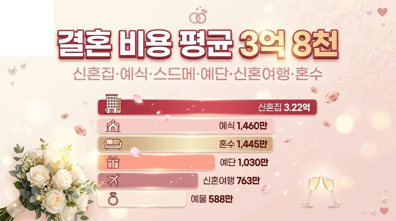 신혼부부통계 주택소유율 42.7%와 한국소비자원 결혼서비스 평균 2,139만 원을 시각화한 결혼 예산 진단 인포그래픽 이미지